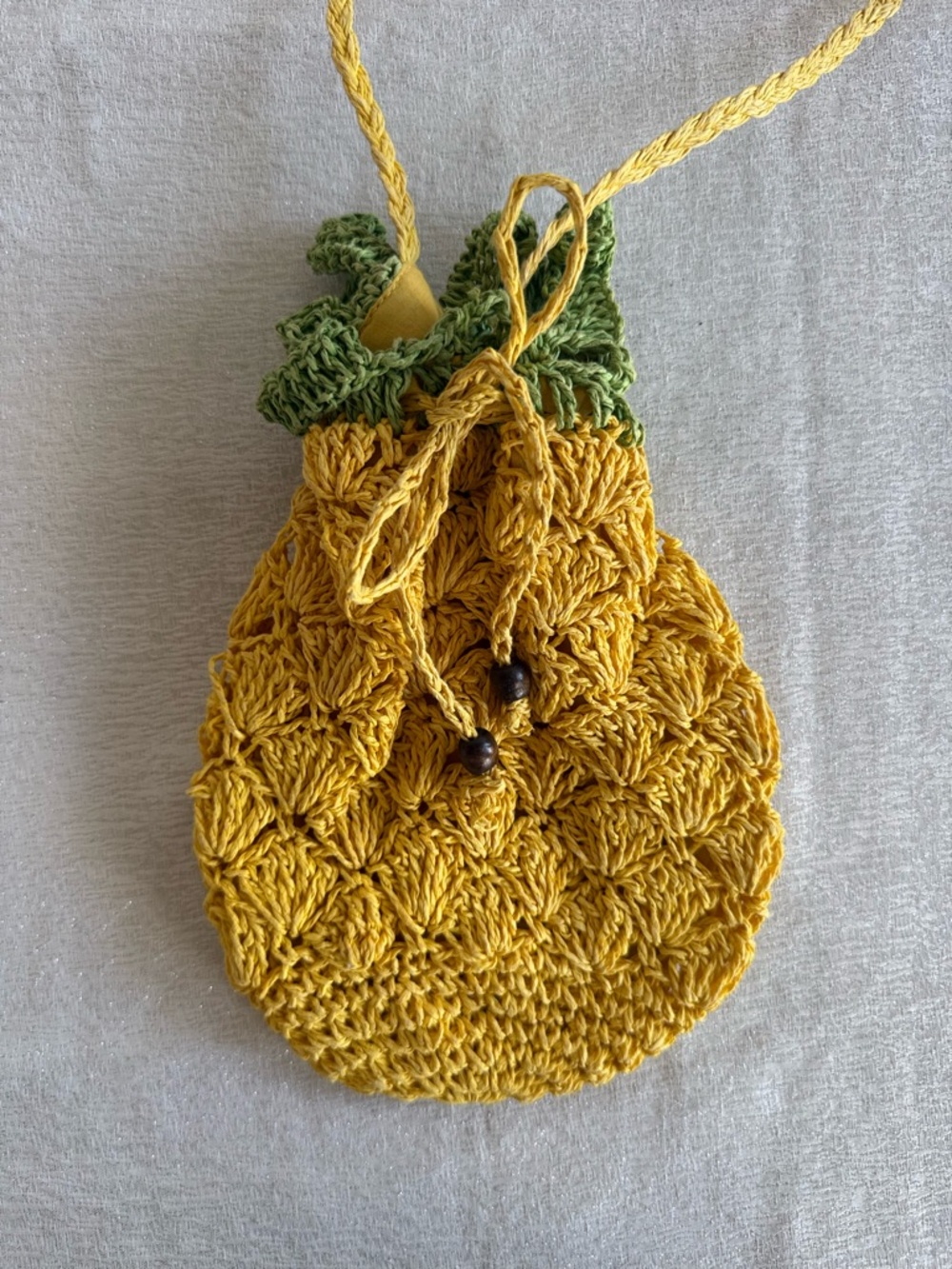 Pineapple Straw Drawstring Bag Woven Crossbody Yellow Green Novelty Fruit Purse - Picture 9 of 10